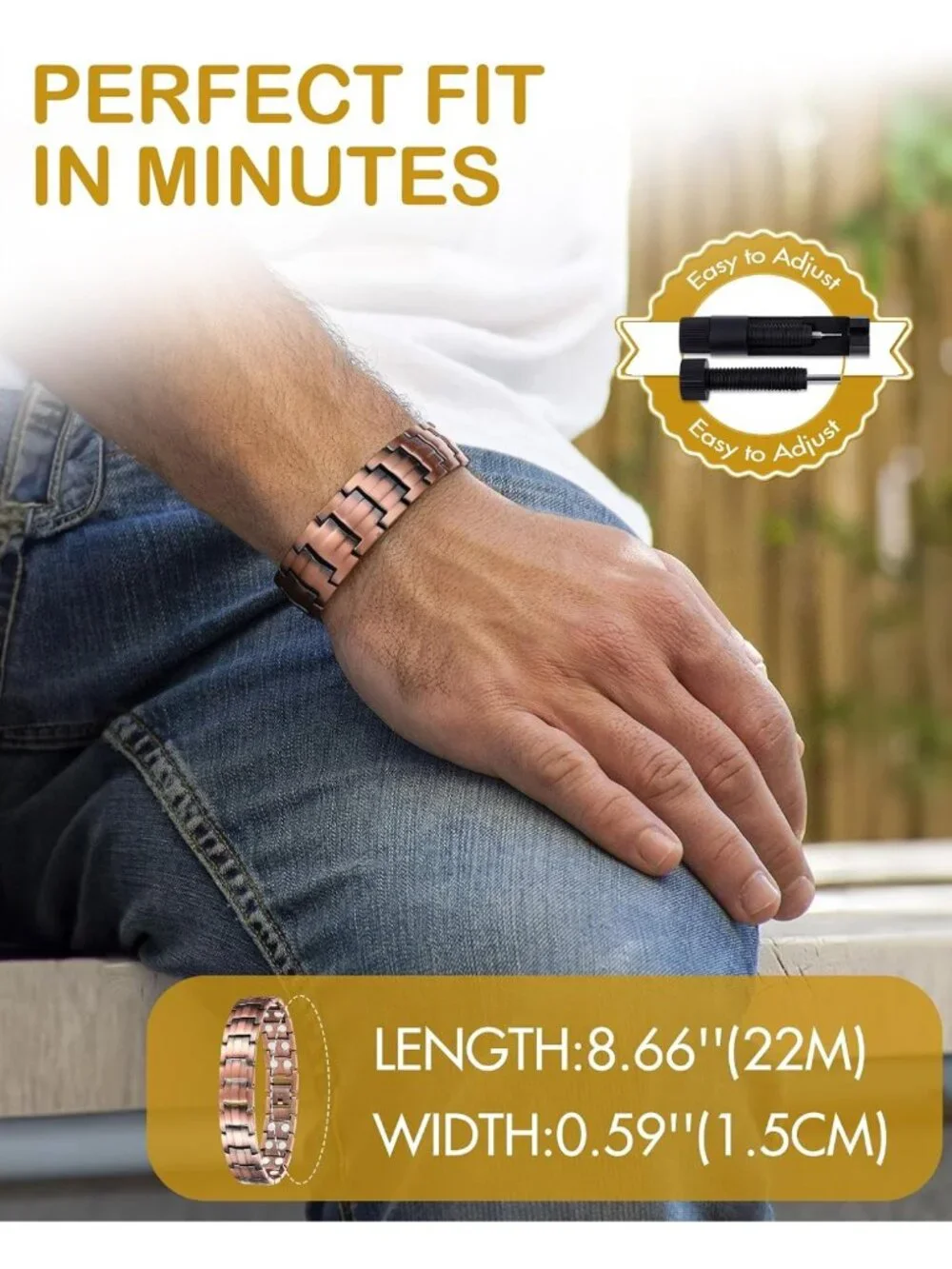 Elegant Men's Copper Magnetic Bracelet with Double-Row Strong Magnets - Stylish